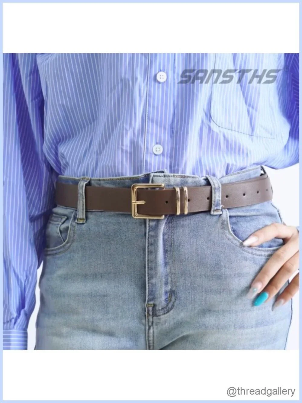 3 Pack Women's Faux Leather Belts Gold Square Buckle Waist Belt